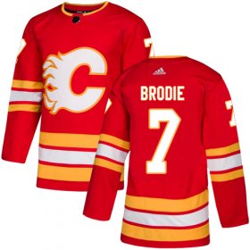 Wholesale Cheap Adidas Flames #7 TJ Brodie Red Alternate Authentic Stitched NHL Jersey
