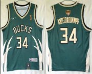 Wholesale Cheap Men's Milwaukee Bucks #34 Giannis Antetokounmpo Green Nike Swingman 2021 Champions Earned Edition Stitched Jersey
