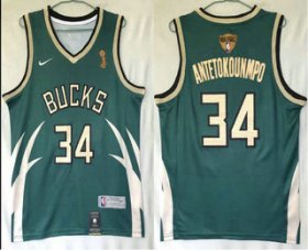 Wholesale Cheap Men\'s Milwaukee Bucks #34 Giannis Antetokounmpo Green Nike Swingman 2021 Champions Earned Edition Stitched Jersey