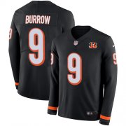 Wholesale Cheap Nike Bengals #9 Joe Burrow Black Team Color Men's Stitched NFL Limited Therma Long Sleeve Jersey