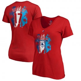 Wholesale Cheap Philadelphia Phillies #17 Rhys Hoskins Majestic Women\'s 2019 Spring Training Name & Number V-Neck T-Shirt Red
