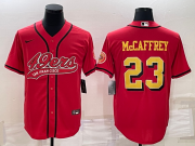 Wholesale Cheap Men's San Francisco 49ers #23 Christian McCaffrey Red Gold With Patch Cool Base Stitched Baseball Jersey