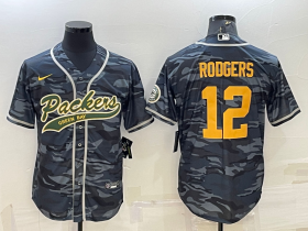 Wholesale Cheap Men\'s Green Bay Packers #12 Aaron Rodgers Grey Gold Camo With Patch Cool Base Stitched Baseball Jersey