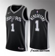Wholesale Cheap Men's San Antonio Spurs #1 Victor Wembanyama Black 2022-23 Icon Edition Stitched Basketball Jerseys