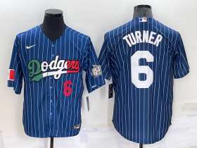 Wholesale Cheap Men\'s Los Angeles Dodgers #6 Trea Turner Number Navy Blue Pinstripe 2020 World Series Cool Base Nike Jersey