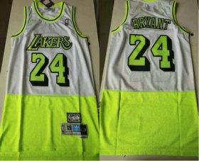 Wholesale Cheap Men\'s Los Angeles Lakers #24 Kobe Bryant White Green Split Hardwood Classics Jersey