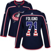 Wholesale Cheap Adidas Blue Jackets #71 Nick Foligno Navy Blue Home Authentic USA Flag Women's Stitched NHL Jersey