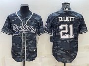 Wholesale Cheap Men's Dallas Cowboys #21 Ezekiel Elliott Gray Camo With Patch Cool Base Stitched Baseball Jersey
