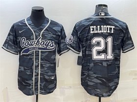 Wholesale Cheap Men\'s Dallas Cowboys #21 Ezekiel Elliott Gray Camo With Patch Cool Base Stitched Baseball Jersey