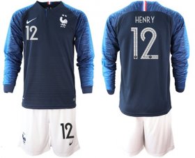 Wholesale Cheap France #12 Henry Home Long Sleeves Soccer Country Jersey