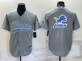 Wholesale Cheap Men's Detroit Lions Grey Team Big Logo With Patch Cool Base Stitched Baseball Jersey