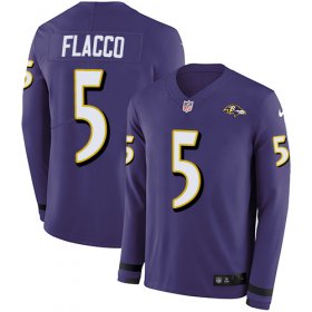 Wholesale Cheap Nike Ravens #5 Joe Flacco Purple Team Color Men\'s Stitched NFL Limited Therma Long Sleeve Jersey
