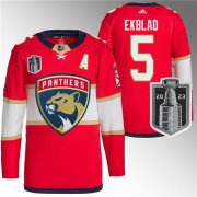 Wholesale Cheap Men's Florida Panthers #5 Aaron Ekblad Red 2023 Stanley Cup Final Stitched Jersey