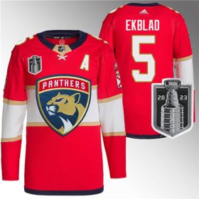 Wholesale Cheap Men\'s Florida Panthers #5 Aaron Ekblad Red 2023 Stanley Cup Final Stitched Jersey