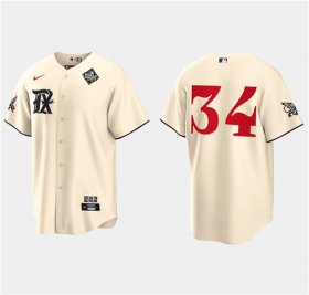 Men\'s Texas Rangers #34 Nolan Ryan Cream 2023 World Series City Connect Stitched Baseball Jersey