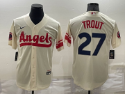 Wholesale Cheap Men's Los Angeles Angels #27 Mike Trout Cream 2022 City Connect Cool Base Stitched Jersey