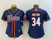 Wholesale Cheap Women's Chicago Bears #34 Walter Payton Navy With Patch Cool Base Stitched Baseball Jersey