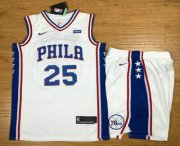 Wholesale Cheap Men's Philadelphia 76ers #25 Ben Simmons White 2017-2018 Nike Swingman Stubhub Stitched NBA Jersey With Shorts