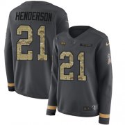 Wholesale Cheap Nike Jaguars #21 C.J. Henderson Anthracite Salute to Service Women's Stitched NFL Limited Therma Long Sleeve Jersey