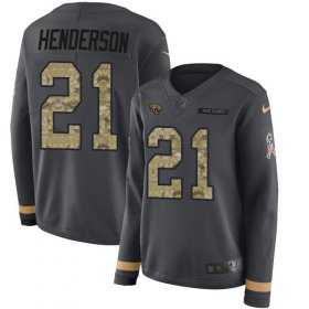 Wholesale Cheap Nike Jaguars #21 C.J. Henderson Anthracite Salute to Service Women\'s Stitched NFL Limited Therma Long Sleeve Jersey