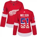 Wholesale Cheap Adidas Red Wings #51 Frans Nielsen Red Home Authentic USA Flag Women's Stitched NHL Jersey