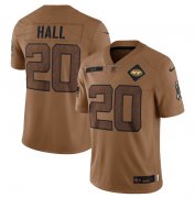 Wholesale Cheap Men's New York Jets #20 Breece Hall 2023 Brown Salute To Service Limited Football Stitched Jersey