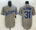 Cheap Men's Los Angeles Dodgers #31 Tyler Glasnow Gray Alternate Team Logo Cool Base Jersey