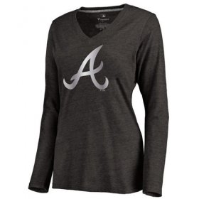 Wholesale Cheap Women\'s Atlanta Braves Platinum Collection Long Sleeve V-Neck Tri-Blend T-Shirt Black