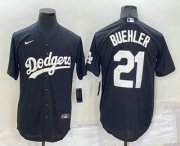 Wholesale Cheap Men's Los Angeles Dodgers #21 Walker Buehler Black Turn Back The Clock Stitched Cool Base Jersey