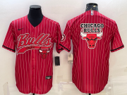 Wholesale Cheap Men's Chicago Bulls Blank Red Pinstripe Team Big Logo With Patch Cool Base Stitched Baseball Jersey