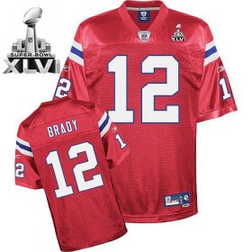 Wholesale Cheap Patriots #12 Tom Brady Red Alternate Super Bowl XLVI Embroidered NFL Jersey