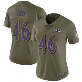 Wholesale Cheap Nike Ravens #46 Morgan Cox Olive Women\'s Stitched NFL Limited 2017 Salute to Service Jersey