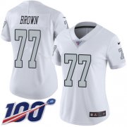 Wholesale Cheap Nike Raiders #77 Trent Brown White Women's Stitched NFL Limited Rush 100th Season Jersey