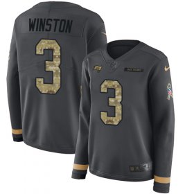 Wholesale Cheap Nike Buccaneers #3 Jameis Winston Anthracite Salute to Service Women\'s Stitched NFL Limited Therma Long Sleeve Jersey