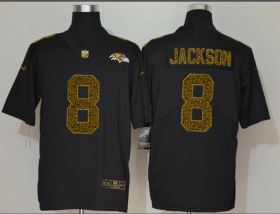 Wholesale Cheap Men\'s Baltimore Ravens #8 Lamar Jackson Black 2020 Nike Flocked Leopard Print Vapor Limited NFL Jersey