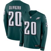 Wholesale Cheap Nike Eagles #20 Brian Dawkins Midnight Green Team Color Men's Stitched NFL Limited Therma Long Sleeve Jersey