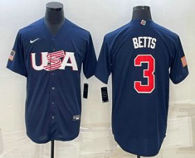 Cheap Men\'s USA Baseball #3 Mookie Betts 2023 Navy World Baseball Classic Stitched Jerseys