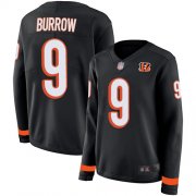 Wholesale Cheap Nike Bengals #9 Joe Burrow Black Team Color Women's Stitched NFL Limited Therma Long Sleeve Jersey