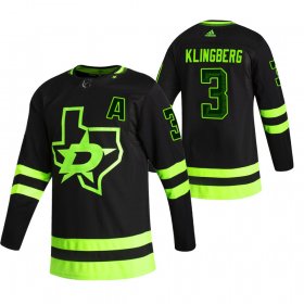 Wholesale Cheap Dallas Stars #3 John Klingberg Black Men\'s Adidas 2020-21 Reverse Retro Alternate NHL Jersey