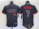 Wholesale Cheap Men's Cincinnati Reds Spencer Steer Black 2023 City Connect Flex Base Stitched Jersey