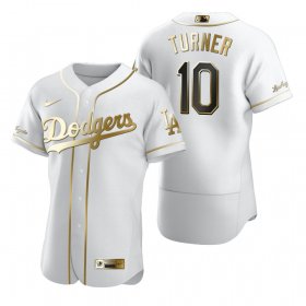 Wholesale Cheap Los Angeles Dodgers #10 Justin Turner White Nike Men\'s Authentic Golden Edition MLB Jersey