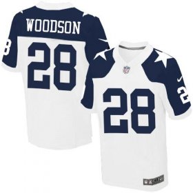 Wholesale Cheap Nike Cowboys #28 Darren Woodson White Thanksgiving Throwback Men\'s Stitched NFL Elite Jersey