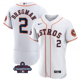 Wholesale Cheap Men\'s Houston Astros #2 Alex Bregman White 2022 World Series Champions Flex Base Stitched Baseball Jersey