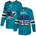 Wholesale Cheap Adidas Sharks #48 Tomas Hertl Teal Home Authentic USA Flag Stitched Youth NHL Jersey
