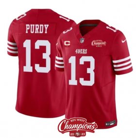 Cheap Men\'s San Francisco 49ers #13 Brock Purdy Red 2023 F.U.S.E. With 1-star C Ptach And NFC West Champions Patch Football Stitched Jersey