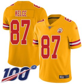 Wholesale Cheap Nike Chiefs #87 Travis Kelce Gold Men\'s Stitched NFL Limited Inverted Legend 100th Season Jersey