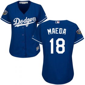 Wholesale Cheap Dodgers #18 Kenta Maeda Blue Alternate 2018 World Series Women\'s Stitched MLB Jersey
