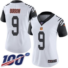 Wholesale Cheap Nike Bengals #9 Joe Burrow White Women\'s Stitched NFL Limited Rush 100th Season Jersey