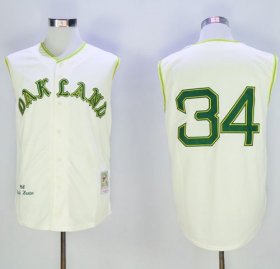 Wholesale Cheap Mitchell And Ness 1968 Athletics #34 Rollie Fingers Cream Throwback Stitched MLB Jersey