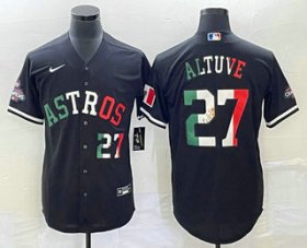 Wholesale Cheap Men\'s Houston Astros #27 Jose Altuve Number Mexico Black Cool Base Stitched Baseball Jersey